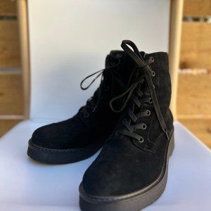 Vince Gorgeous black lug sole boot. Suede that looks like velvet.